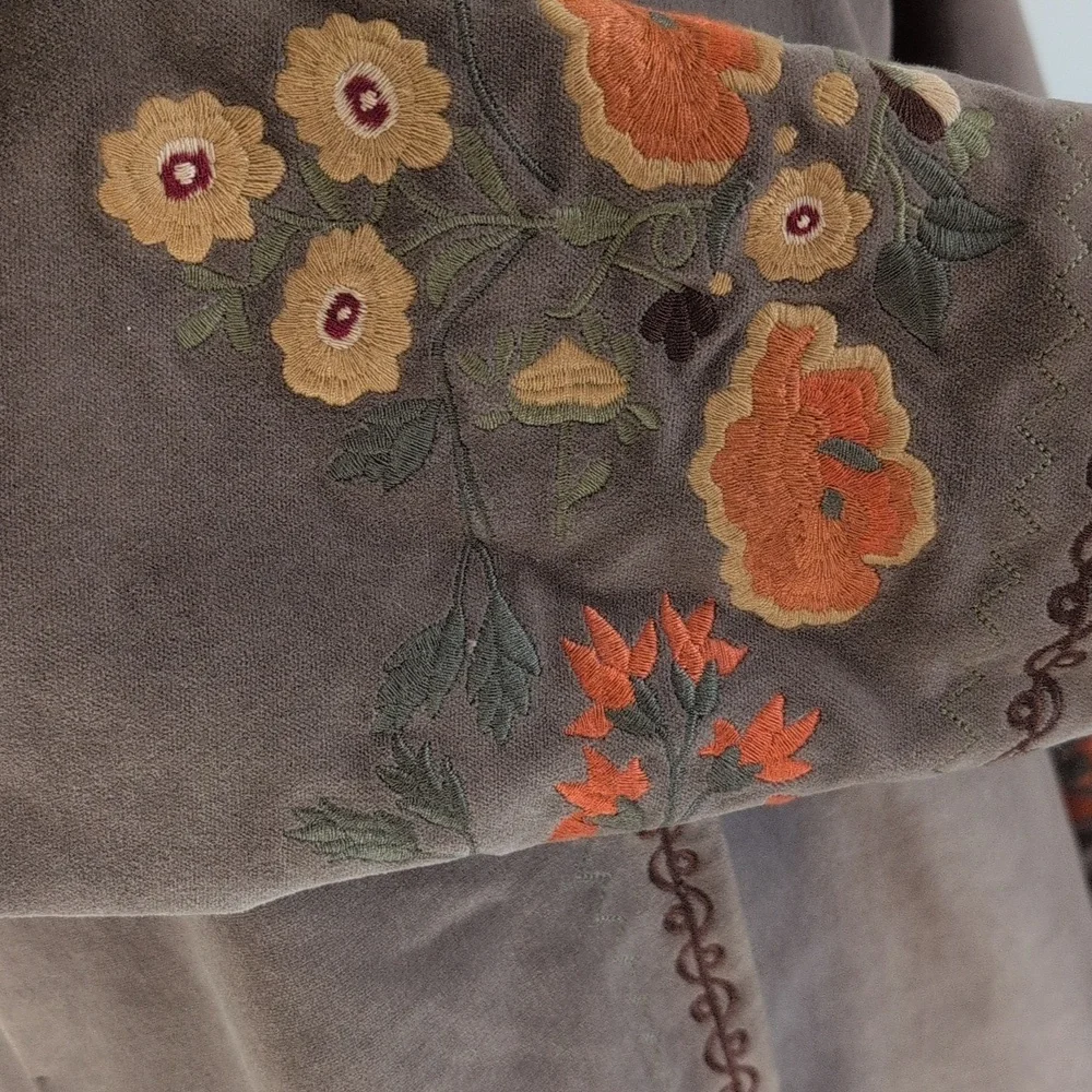 J. Jill Brown Velvet Embroidered Trench Coat Size XS - Picture 6 of 13